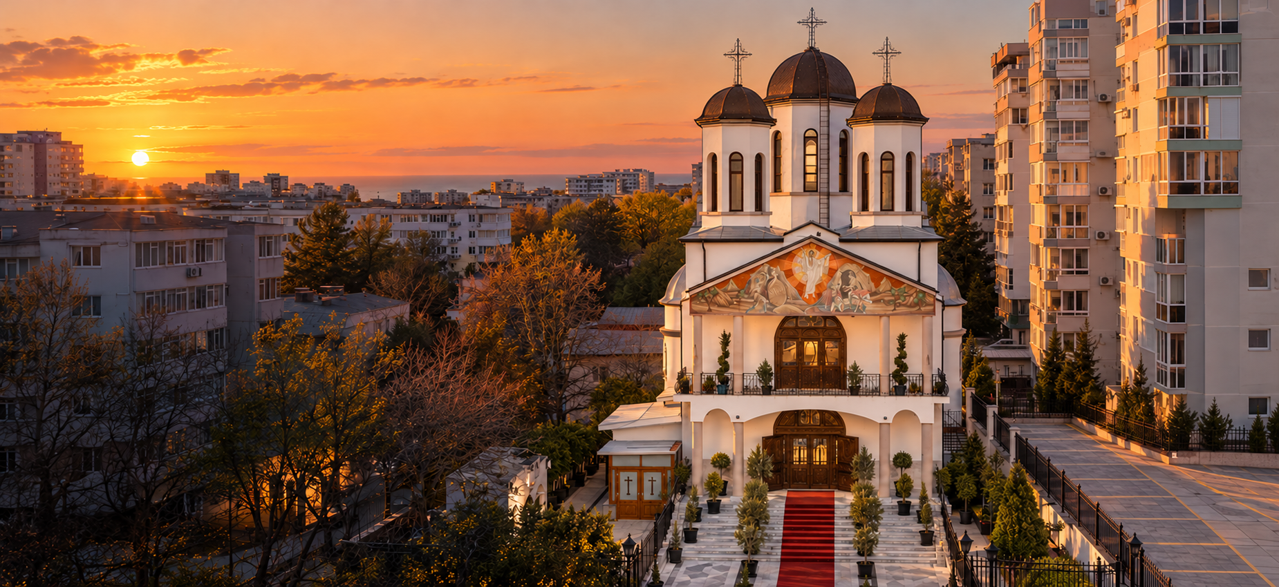 Biserica Sfinții 4 Martiri de la Niculițel la apus